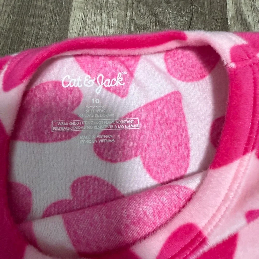 Cat & Jack Girls Pink Heart Fleece Pajama Set 2pc Size 10 Cozy Snug Fit PJ